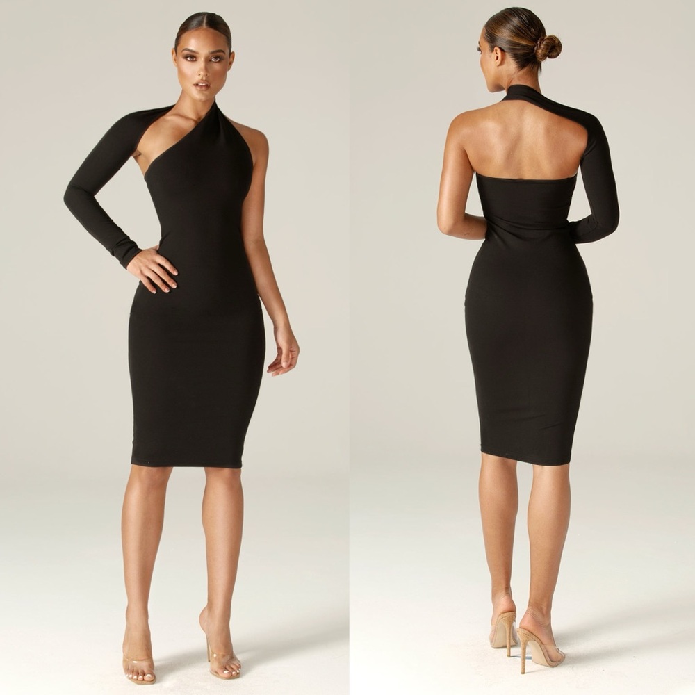 NWT Alieva Dasha Modern Midi Dress Black Evening Cocktail.  16